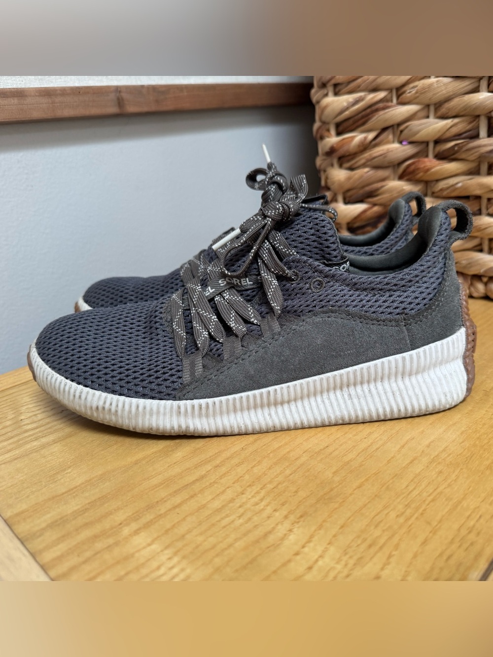Sorel Gray Knit Lace-Up Sneakers with White Sole